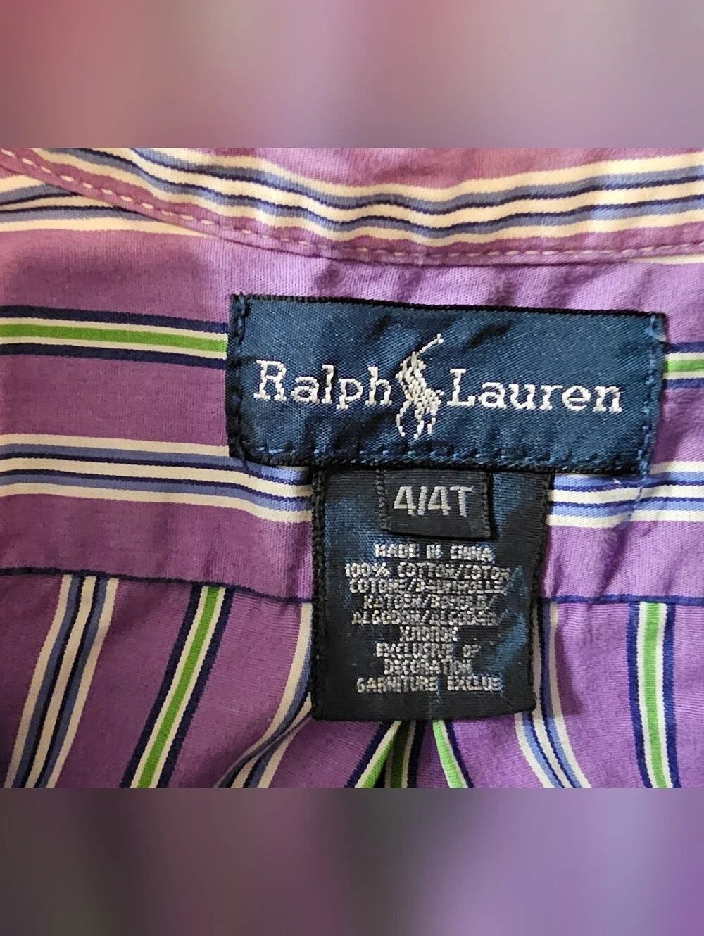 RALPH LAUREN Todler Boys Long Sleeve Purple Green Cotton Dress Shirt Size 4T